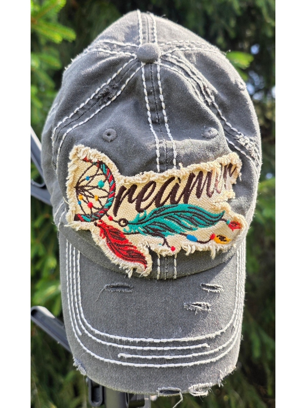 Distressed Gray 'Dreamer' Patch Baseball Cap
